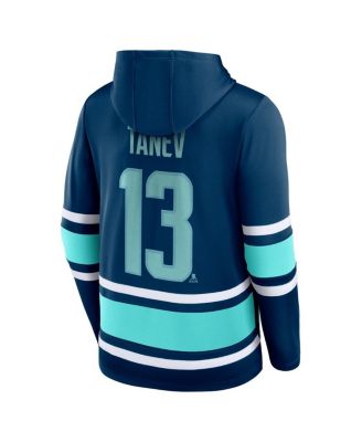 Men's Brandon Tanev Deep Sea Blue Seattle Kraken Name and Number Lace-Up Pullover Hoodie