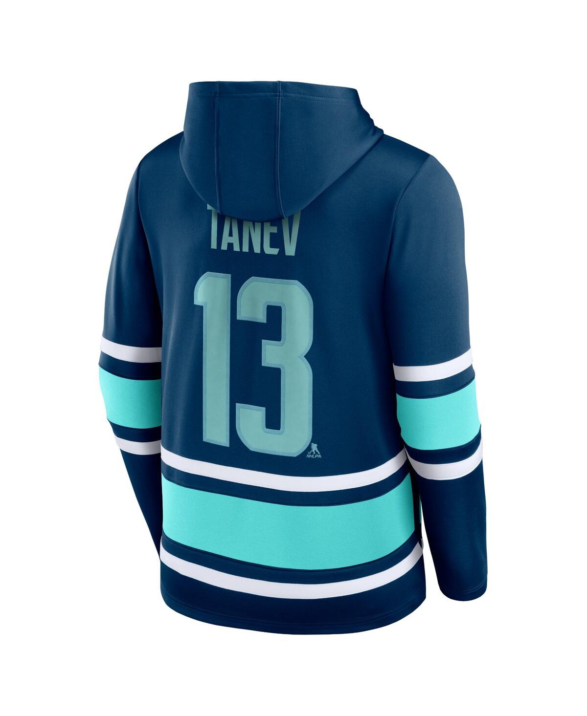 Men's Fanatics Brandon TanevSeattle Kraken Name and Number Lace-Up Pullover Hoodie - Deep Sea Blue