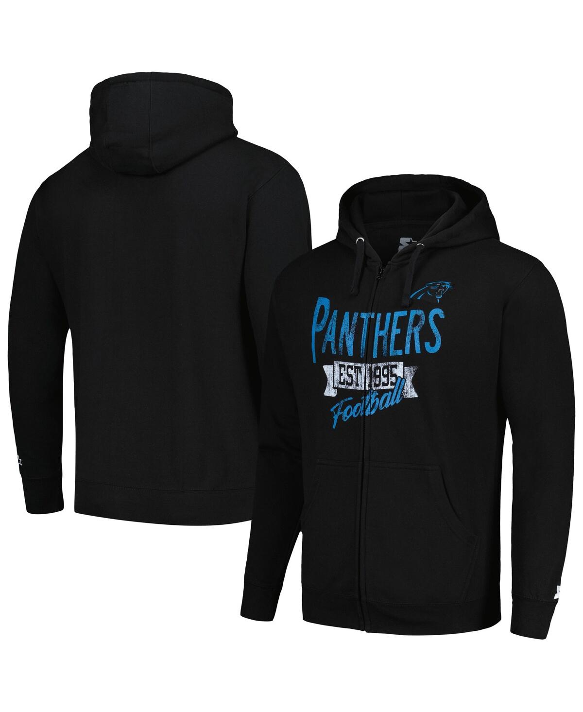 Shop Starter Men's  Black Distressed Carolina Panthers Domestic Post Season Full-zip Hoodie