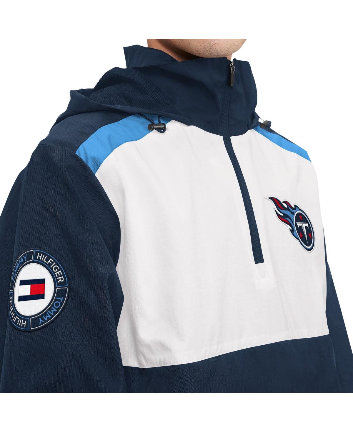 Shop Tommy Hilfiger Men's  Navy, White Tennessee Titans Carter Half-zip Hooded Top In Navy,white