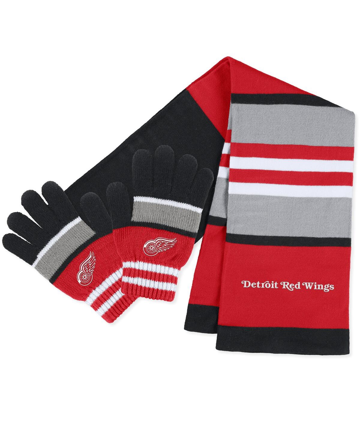 Wear By Erin Andrews Women's  Detroit Red Wings Stripe Glove And Scarf Set In Black,red