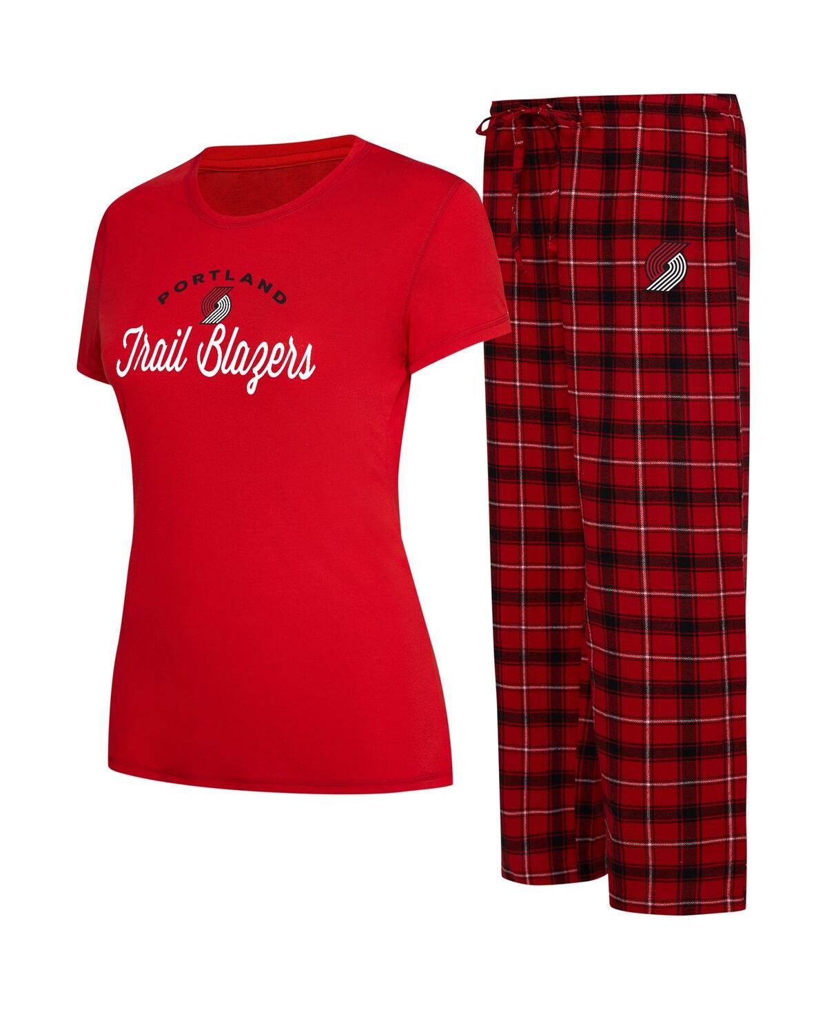 Shop College Concepts Women's  Red, Black Portland Trail Blazers Arctic T-shirt And Flannel Pants Sleep Se In Red,black