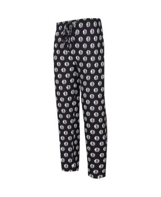Men's Black Brooklyn Nets Allover Logo Print Gauge Sleep Pants