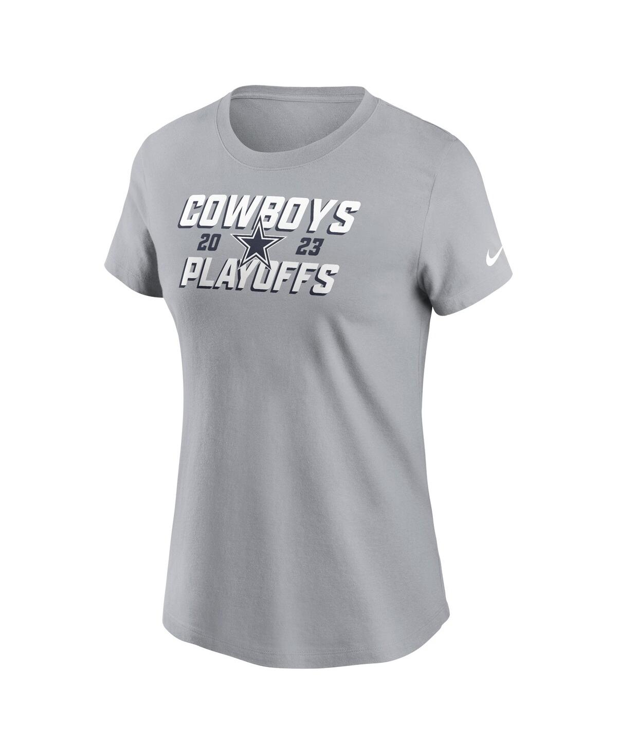 Shop Nike Women's  Gray Dallas Cowboys 2023 Nfl Playoffs Iconic T-shirt