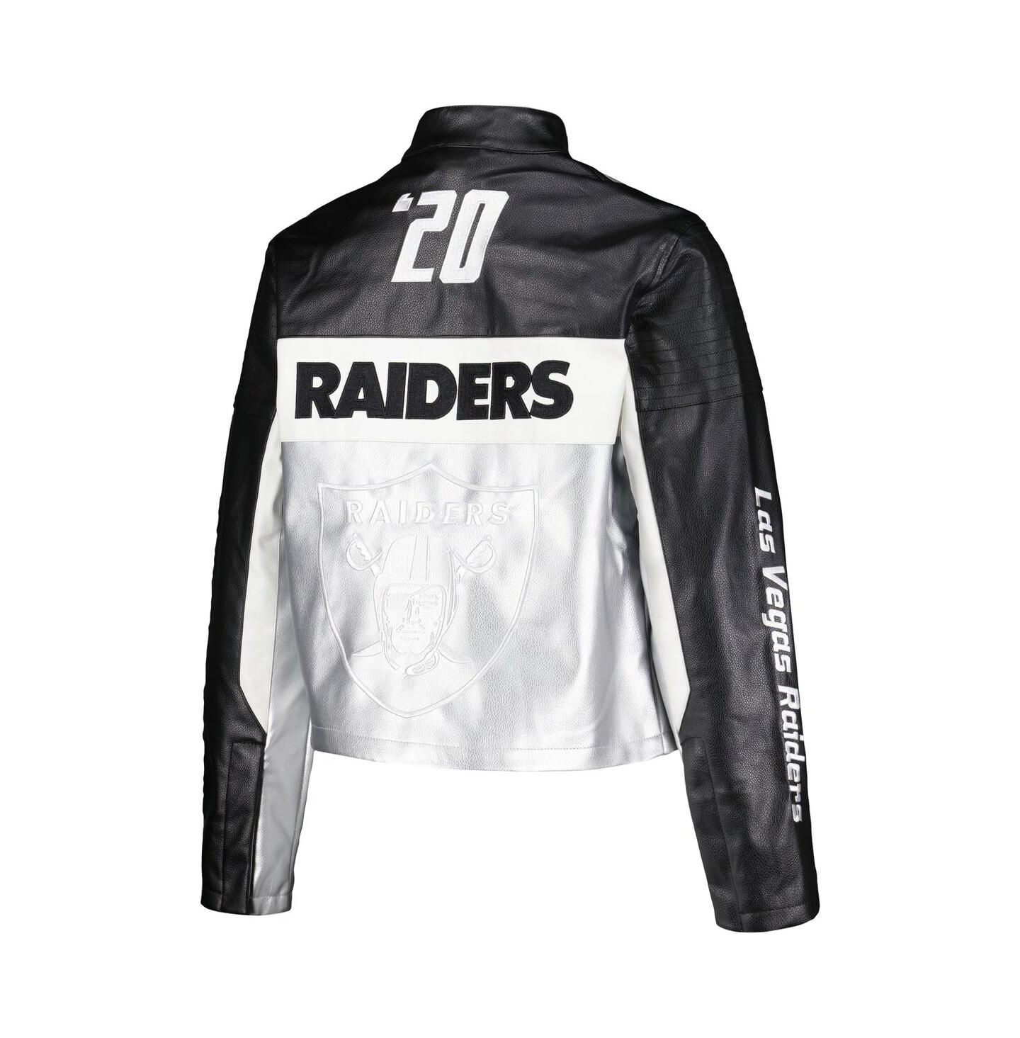 Женская куртка The Wild Collective Black Las Vegas Raiders Faux Leather Full-Zip Racing — фото 4