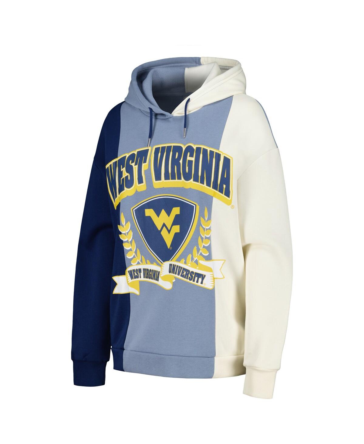 GAMEDAY COUTURE WOMEN'S GAMEDAY COUTURE NAVY WEST VIRGINIA MOUNTAINEERS HALL OF FAME COLORBLOCK PULLOVER HOODIE 
