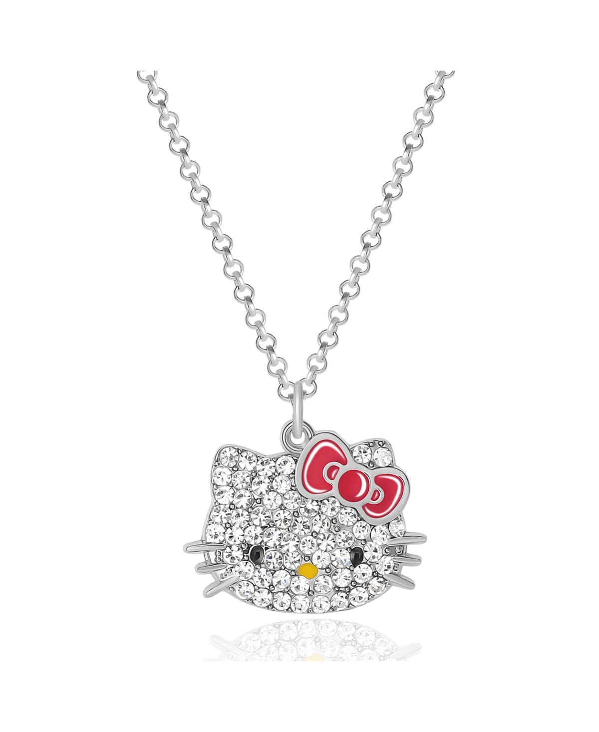 Sanrio Hello Kitty Fashion Pave Crystal Necklace - Silver tone pink