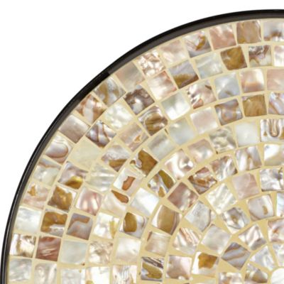 Modern Black Round Outdoor Accent Side Tables 14" Wide Set of 2 Natural Mosaic Tabletop for Front Porch Patio Home House