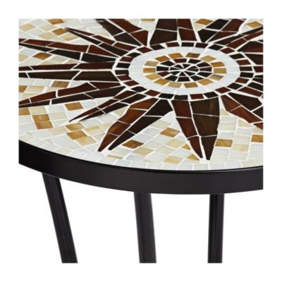 Rustic Black Round Outdoor Accent Side Tables 14" Wide Set of 2 Brown Mosaic Tabletop for Front Porch Patio Home House