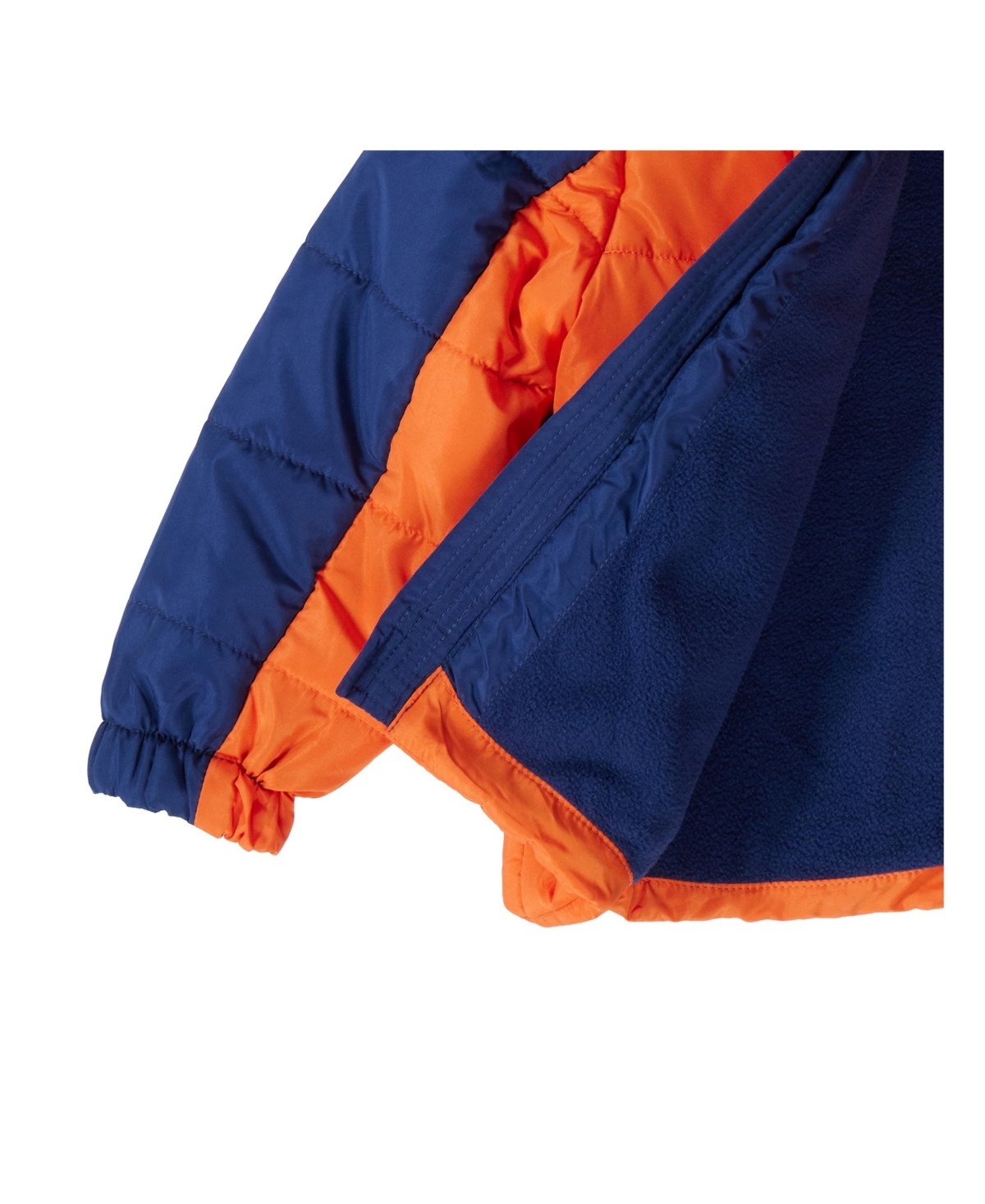 Bearpaw Baby Boys Colorblock Fleece Lined Puffer Coat with Hood - Orange and navy