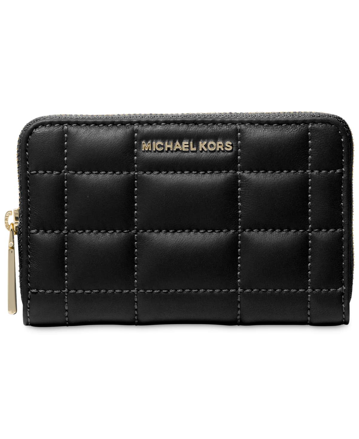 Shop Michael Kors Michael  Jet Set Small Leather Zip Around Card Case In Black