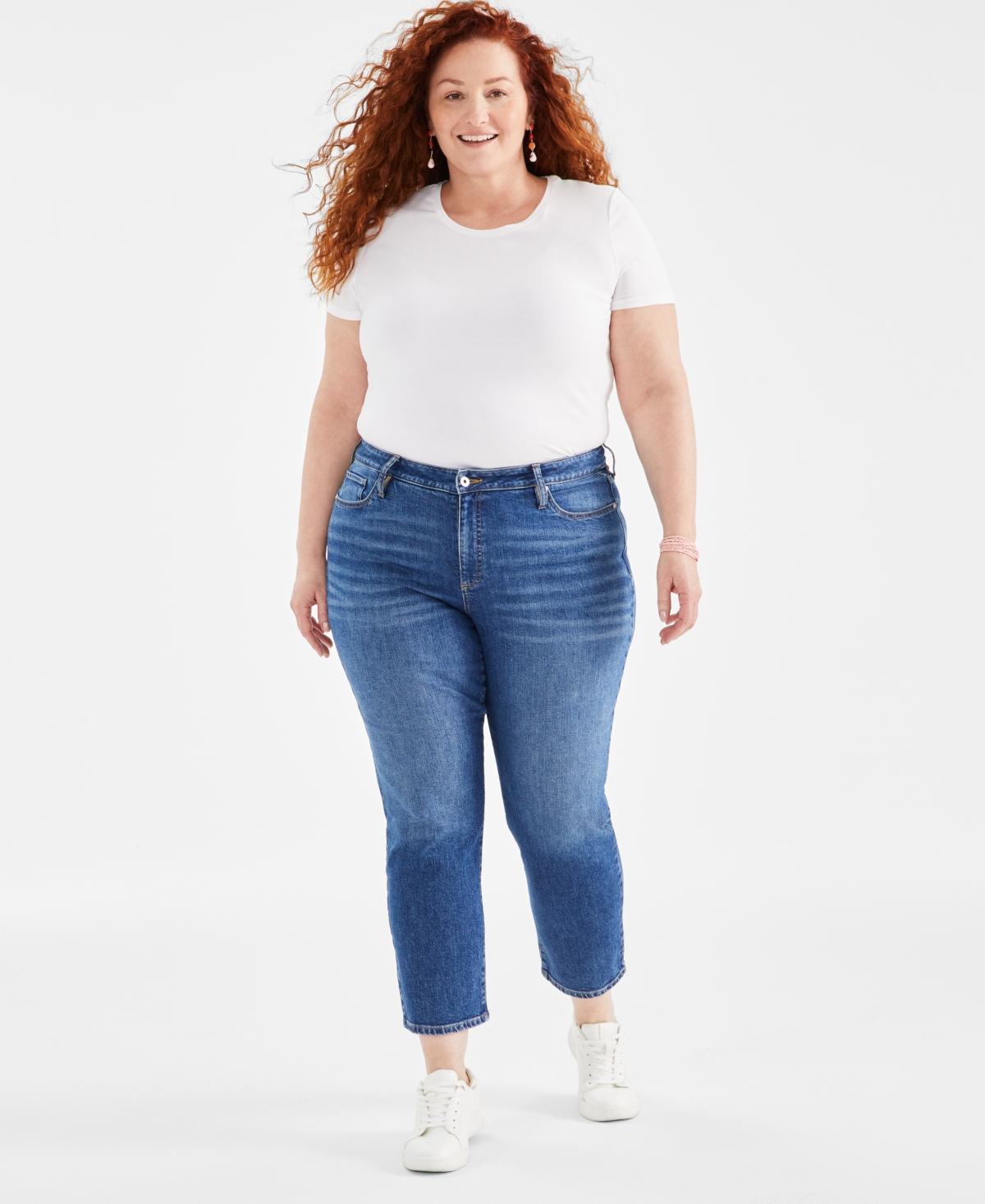 Shop Style & Co Plus Size Mid-rise Girlfriend Jeans, Created For Macy's In Brit