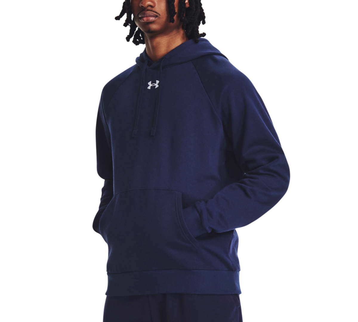Under Armour Men's Rival Logo Embroidered Fleece Hoodie In Navy,wht