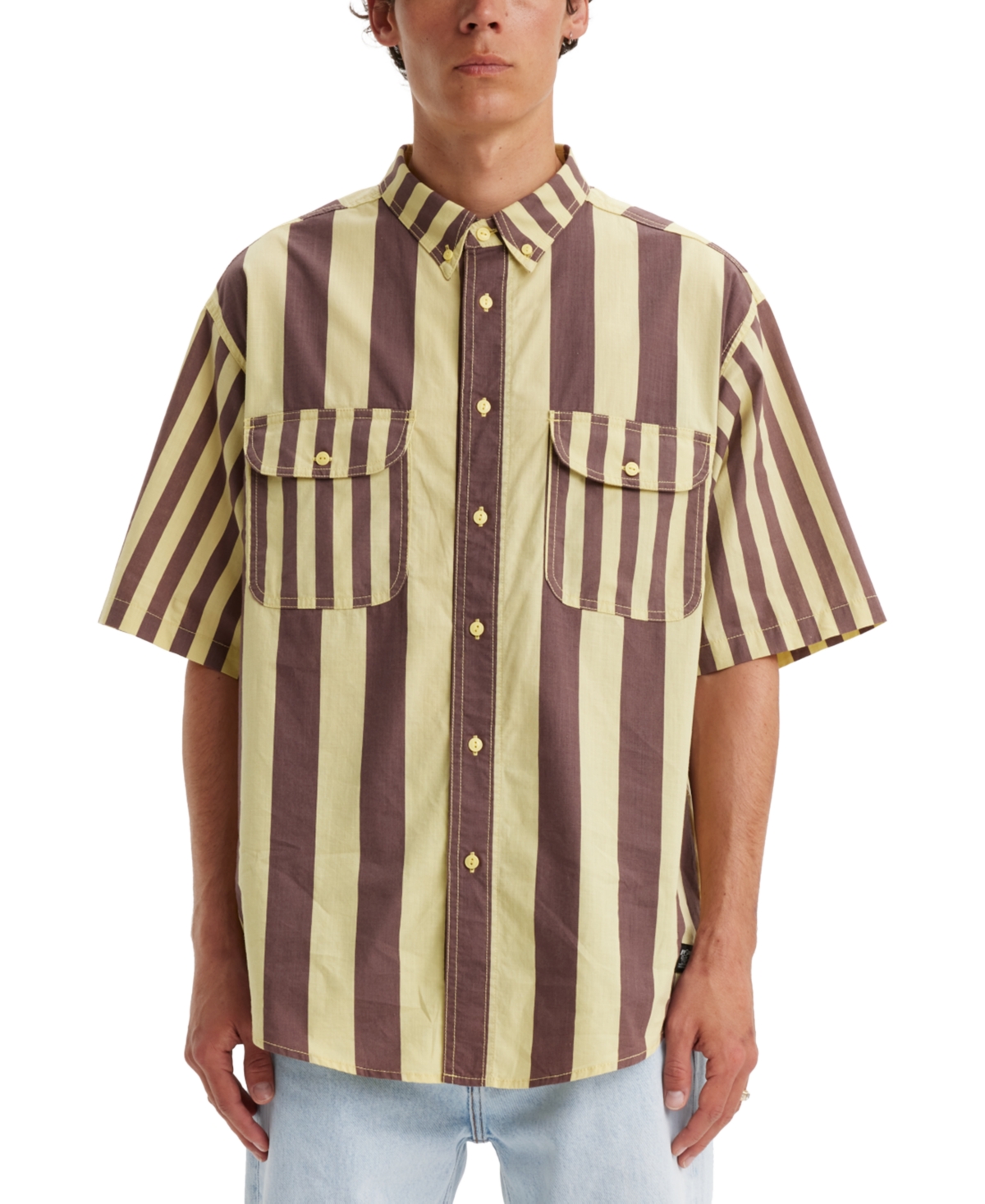Shop Levi's Men's Woven Skate Stripe Shirt In Banana Split Brown Yellow
