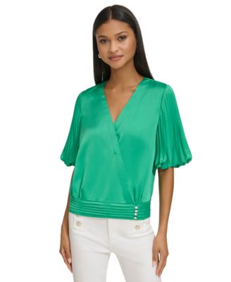 KARL LAGERFELD PARIS - Women's Surplice Pleated-Sleeve Top