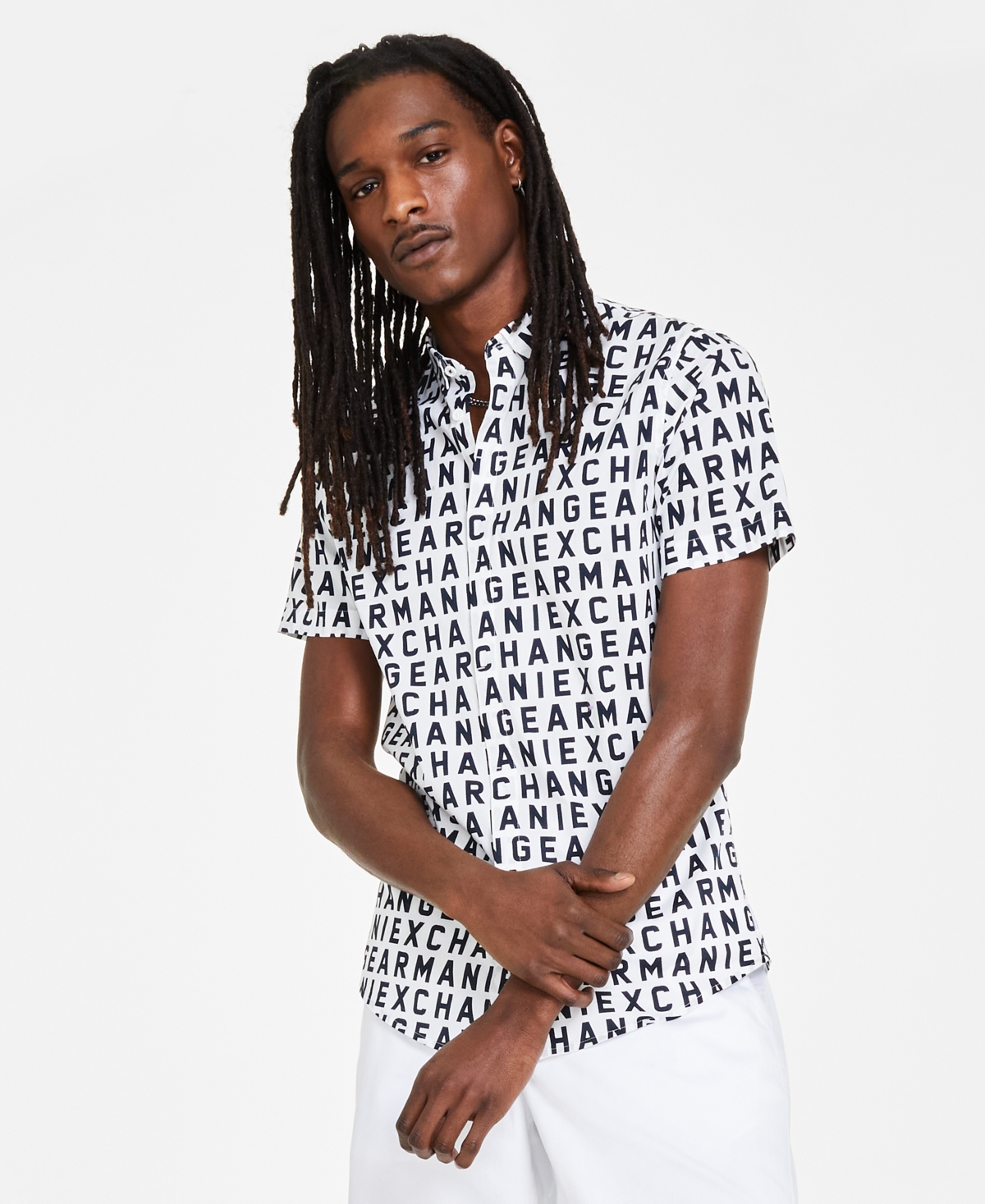 A|X Armani Exchange Men's All-Over Logo Shirt