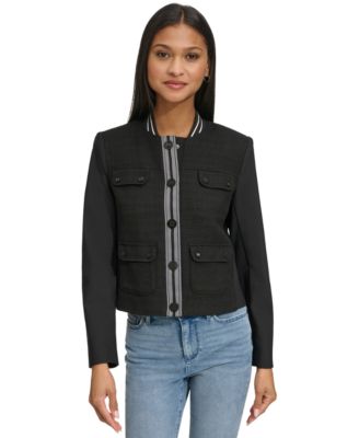 KARL LAGERFELD PARIS - Women's Tweed Contrast-Trim Bomber Jacket