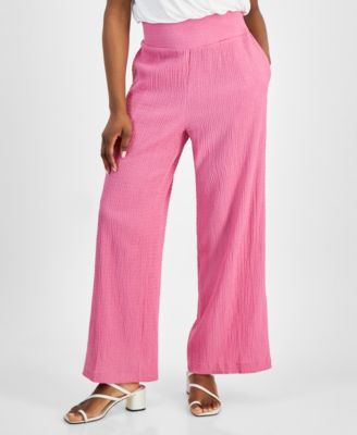 Bar III - Petite High Rise Textured Wide Leg Pants