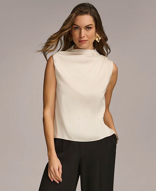 alfani Donna Karan New York Women's Draped High Neck Sleeveless Top Regular & Petite Sizes Women's Fashion Shoes & Accessories