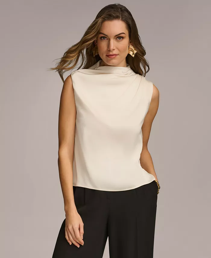 Women's Draped High Neck Sleeveless Top, Regular & Petite Sizes