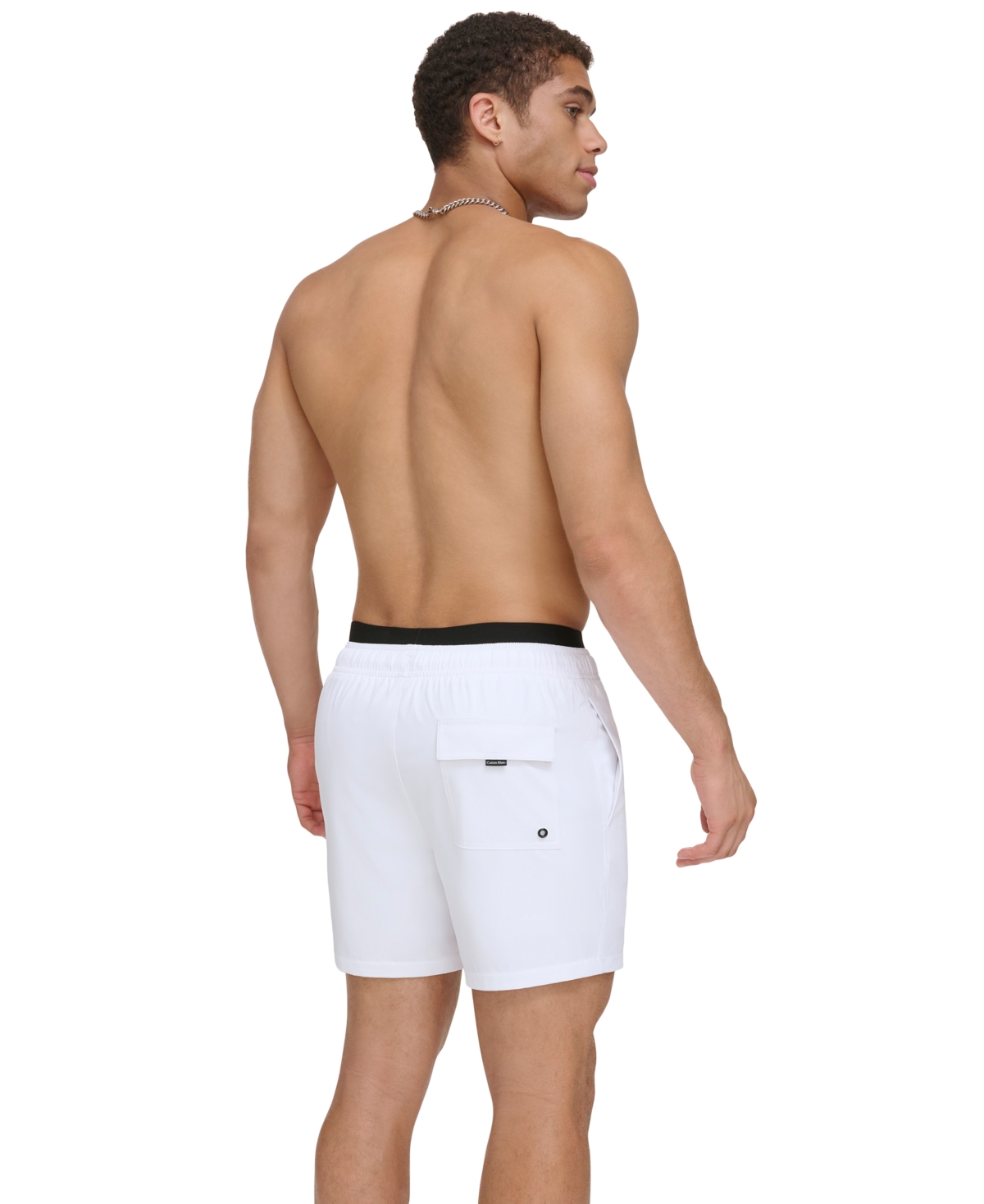 Calvin Klein Men's Logo Elastic Waist Modern Euro 5" Volley Swim Trunks In White
