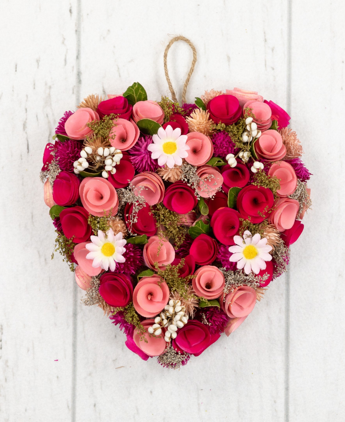 Northlight Mixed Floral With Daisies And Berries Artificial Valentine's Day Heart Wreath, 10.25" In Red