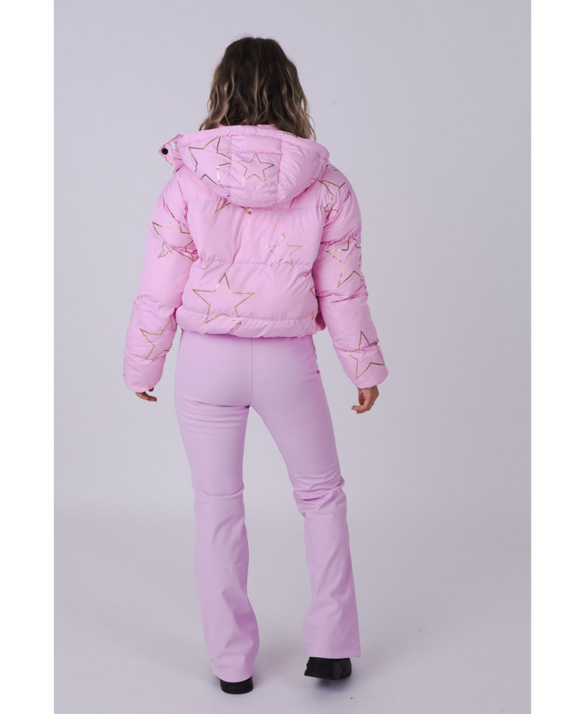Women'swith Stars Chic Puffer Jacket - Pink