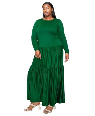 Plus Size Tiered Maxi Dress with Long Sleeves