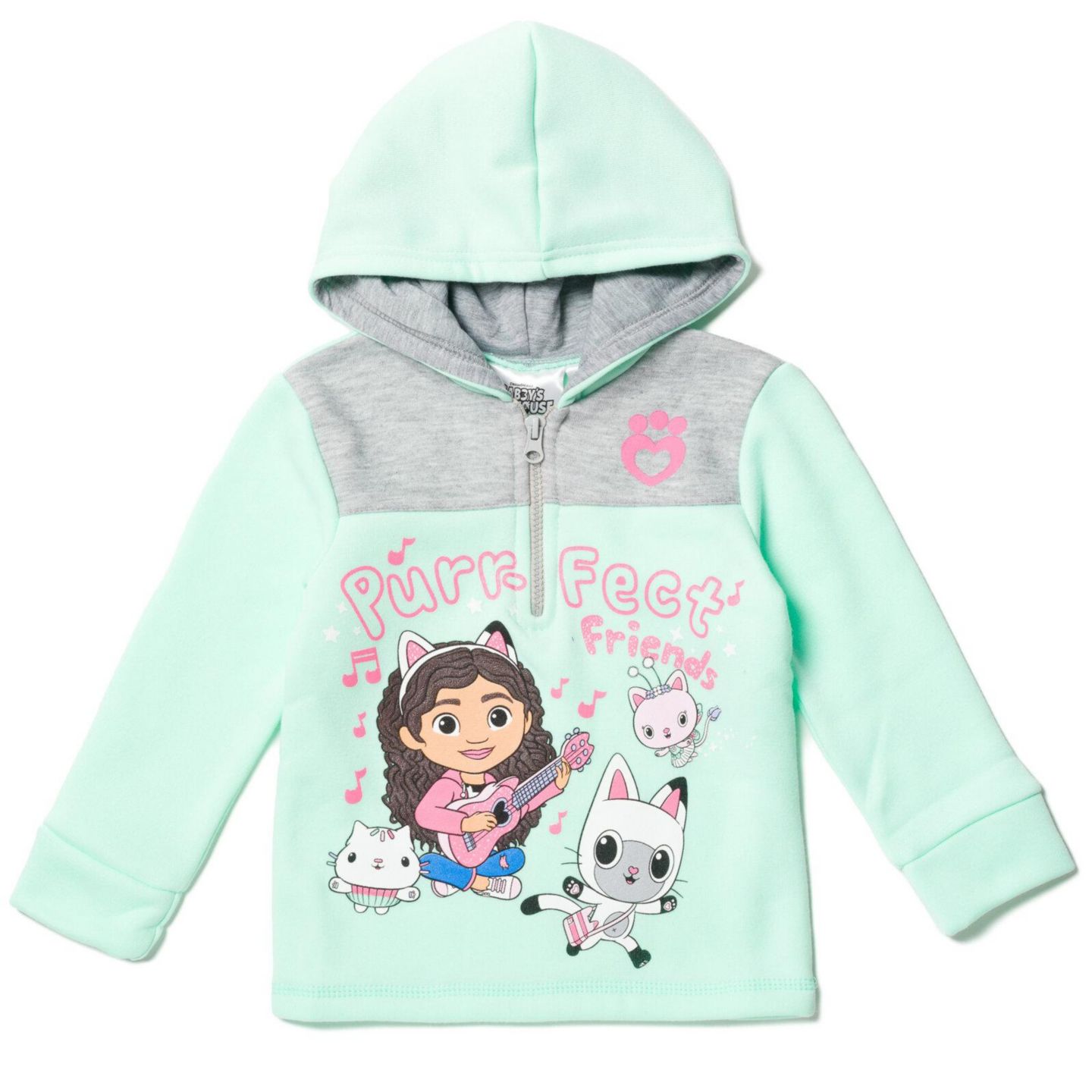 Худи Gabby's Dollhouse Dreamworks Gabbys Dollhouse Kitty Fairy Cakey Cat Gabby Fleece Half Zip для девочек-малышей, цвет: Мятный серый — фото 1