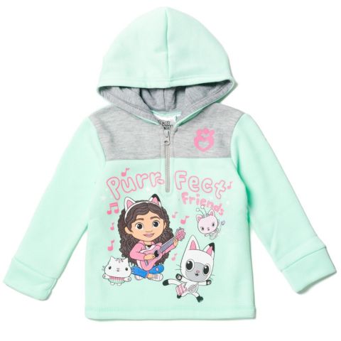Худи Gabby's Dollhouse Dreamworks Gabbys Dollhouse Kitty Fairy Cakey Cat Gabby Fleece Half Zip для девочек-малышей, цвет: Мятный серый