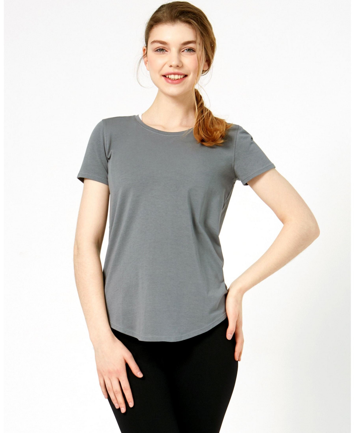 Rebody Essentials Scooped Short Sleeve Top For Women - Ice grey