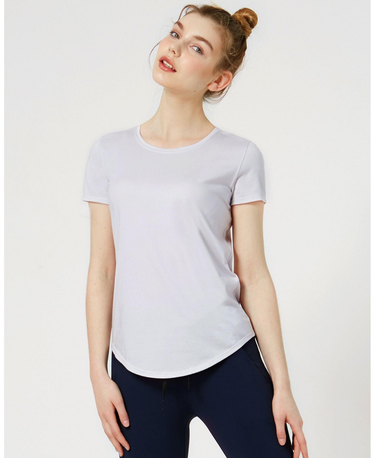 Rebody Essentials Scooped Short Sleeve Top For Women - Ice grey