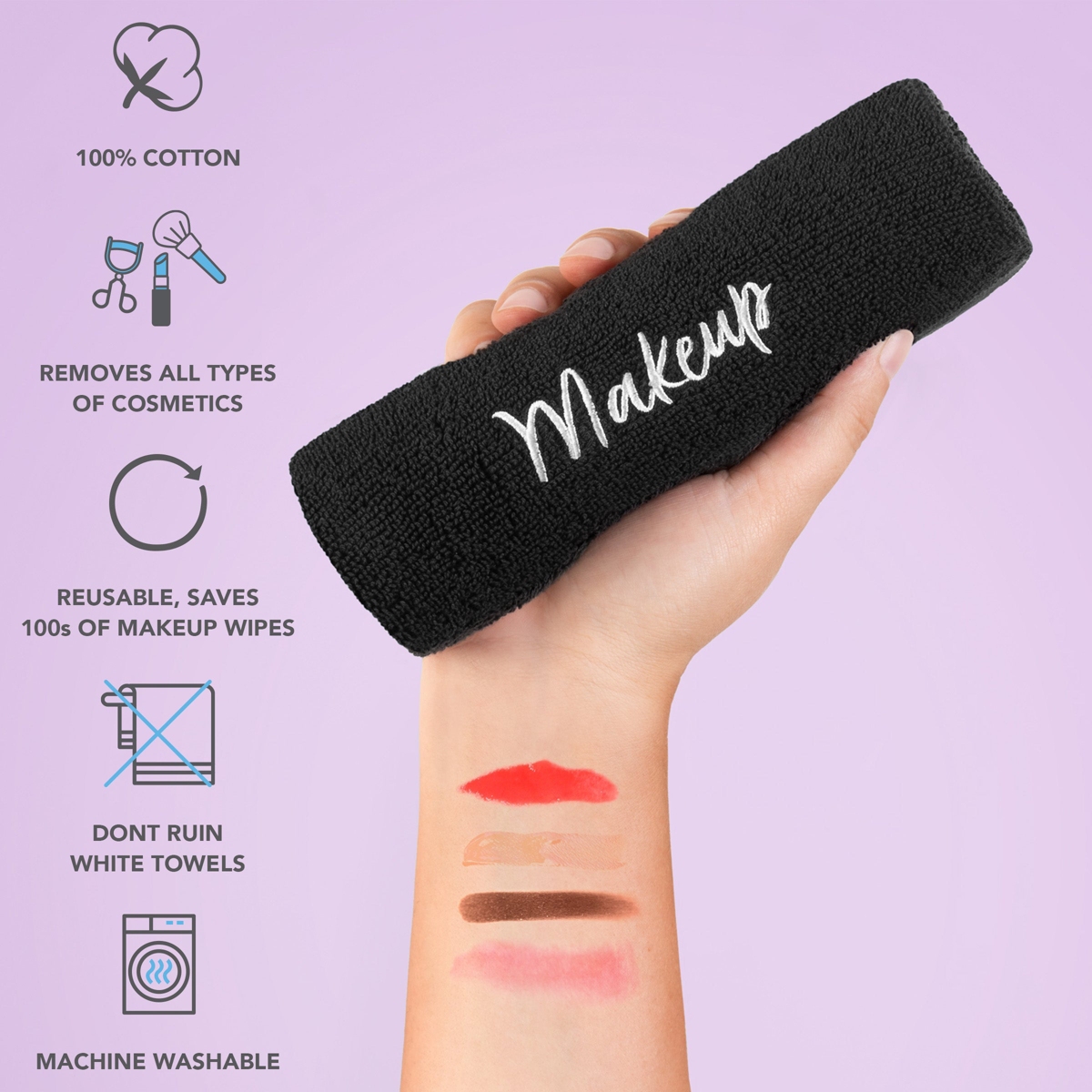 Arkwright Home Host & Home Cotton Makeup Removal Wash Cloth With Embroidery (Pack of 6), 13x13,- Black