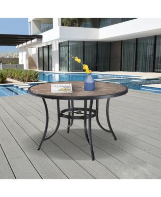 48" Round Aluminum Outdoor Patio Dining Table with Umbrella Hole, Brown