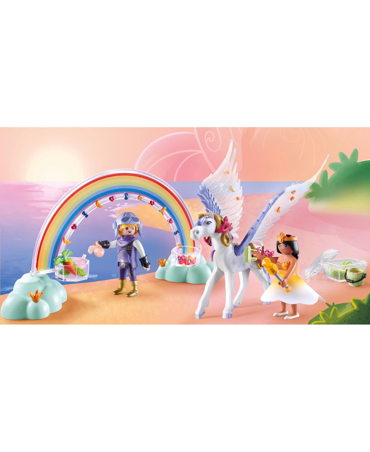 Детские фигурки PLAYMOBIL Pegasus with Rainbow in the Clouds 4-Piece Playset, Ages 4+ — фото 5