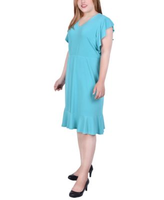 Plus Size Flutter Sleeve Crepe Knit Dress
