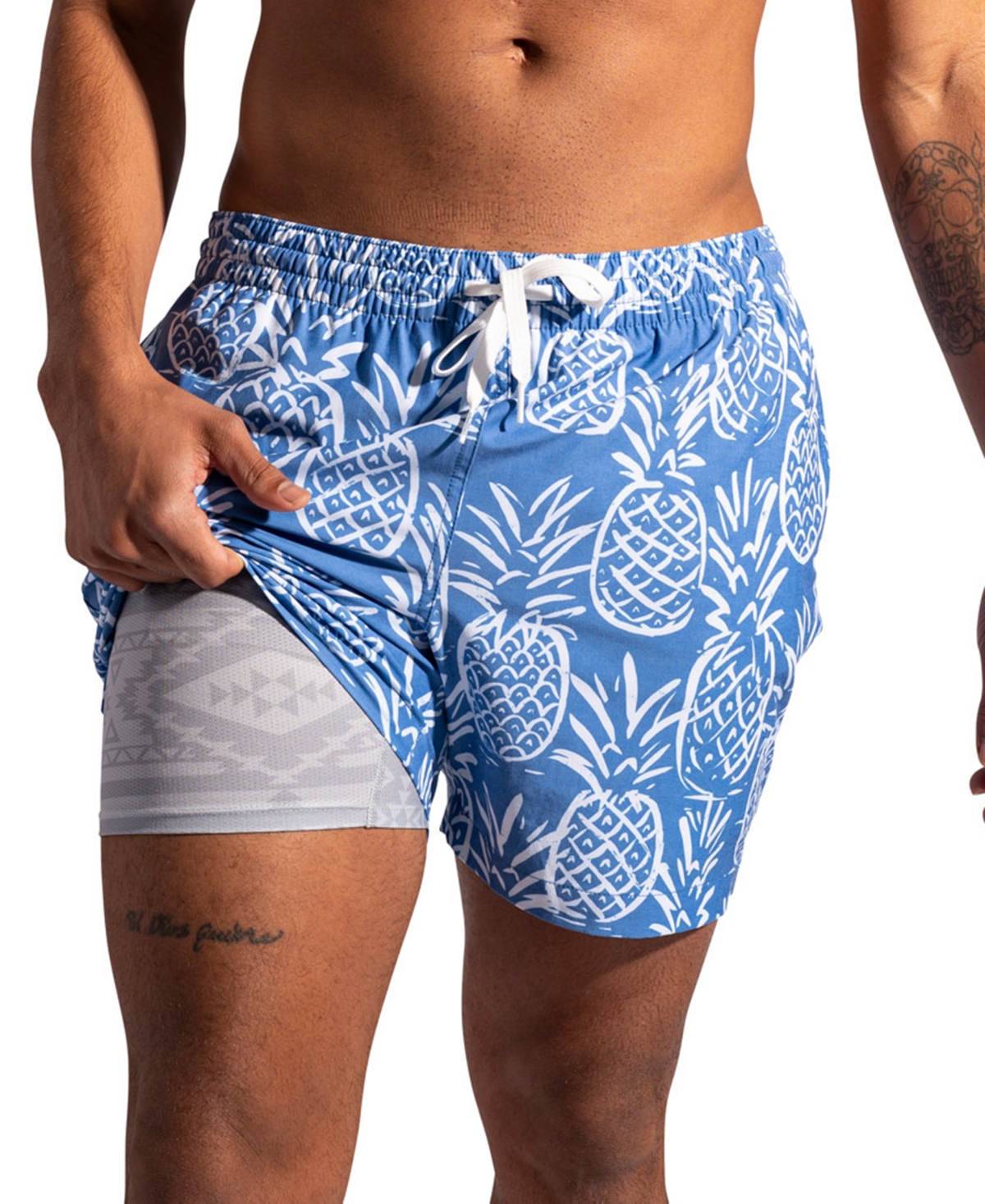 Shop Chubbies Men's The Thigh-naples Quick-dry 5-1/2" Swim Trunks With Boxer Brief Liner In Medium Blue