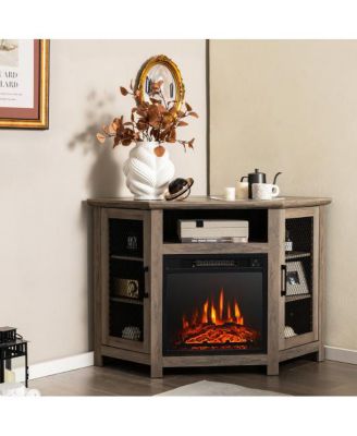 Corner TV Stand with 18 Inch Electric Fireplace for TVs up to 50 Inch