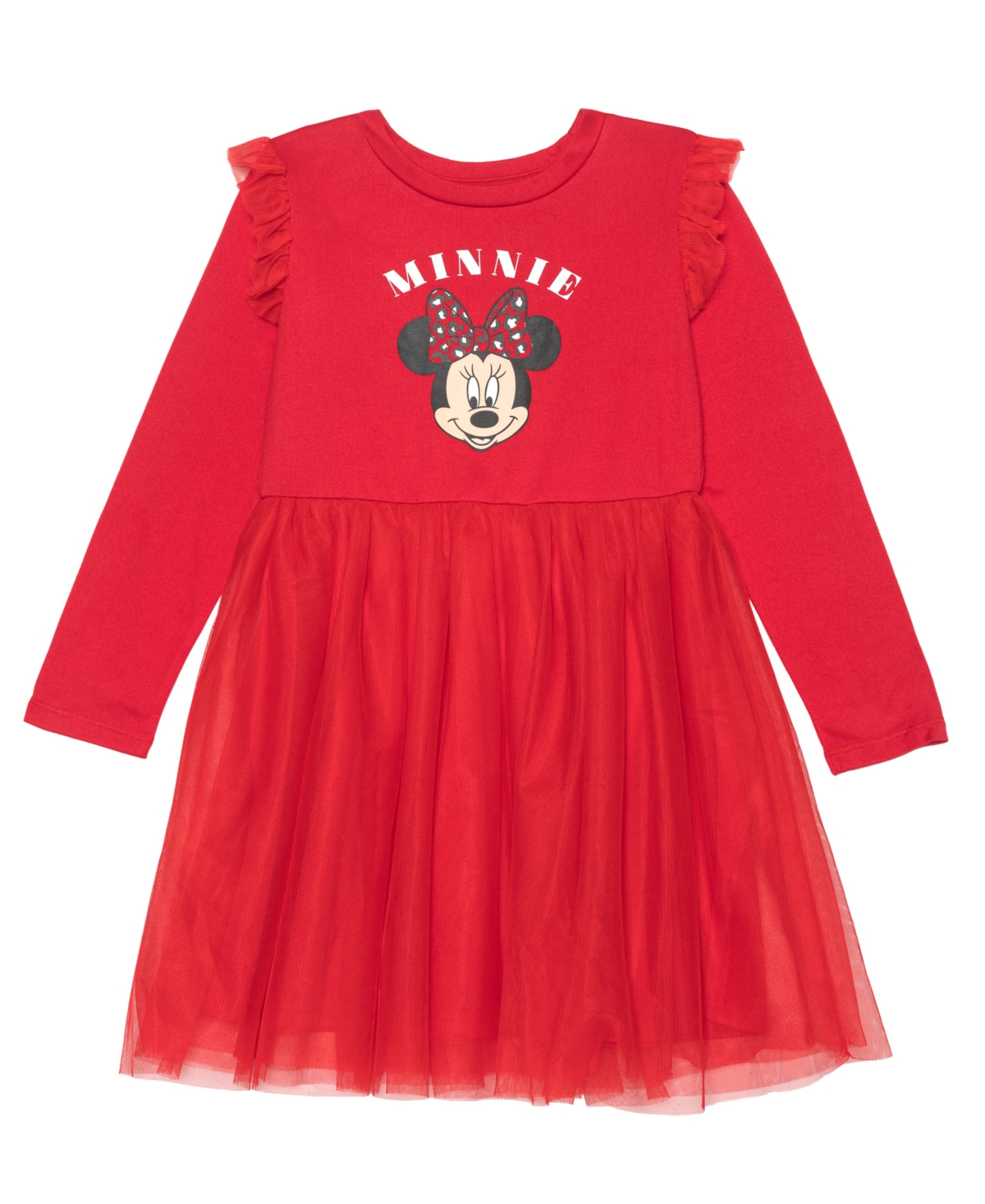 Shop Disney Little Girls Long Sleeve Minnie Mouse Leopard Dress In Red