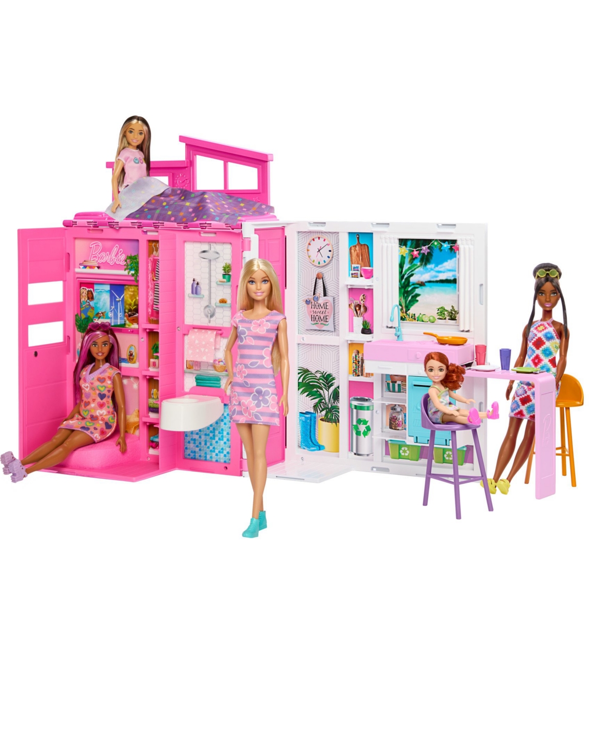 Shop Barbie Getaway Doll House With  Doll, 4 Play Areas And 11 Decor Accessories In Multi