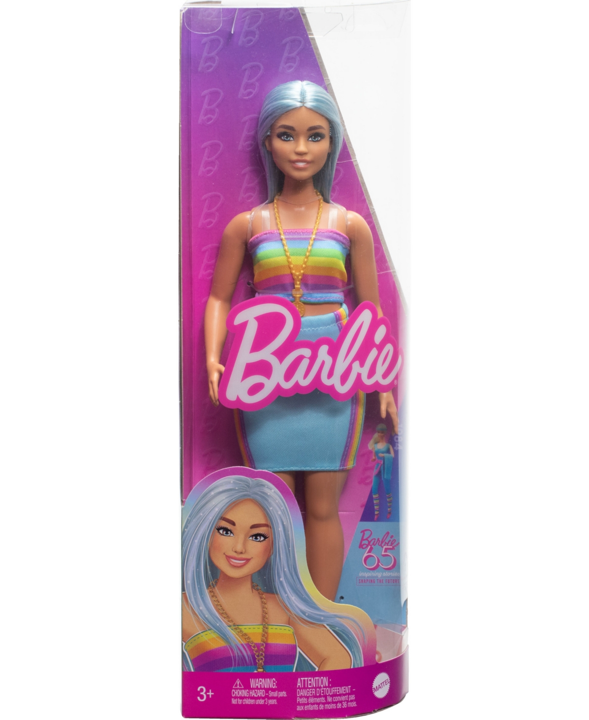 Shop Barbie Fashionistas Doll 218 With Blue Hair, Rainbow Top And Teal Skirt, 65th Anniversary In Multi