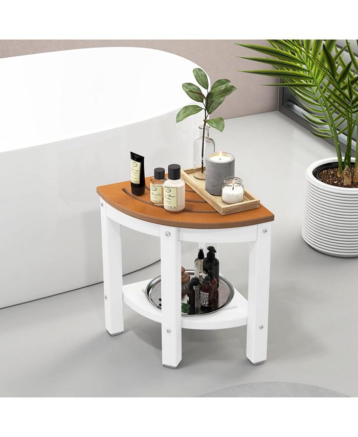 Slickblue Corner Shower Bench Stool with Storage Shelf for Shaving Legs