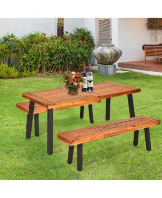Acacia Wood Outdoor Dining Table Patio with Umbrella Hole