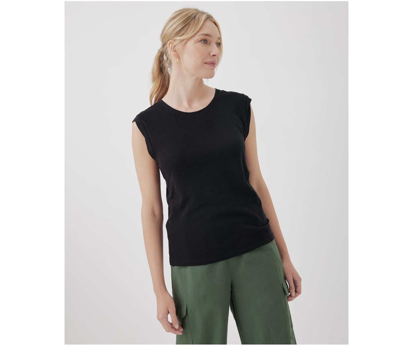 Женская футболка Pact Organic Cotton Featherweight Slub Muscle, цвет: Чёрный — фото 1