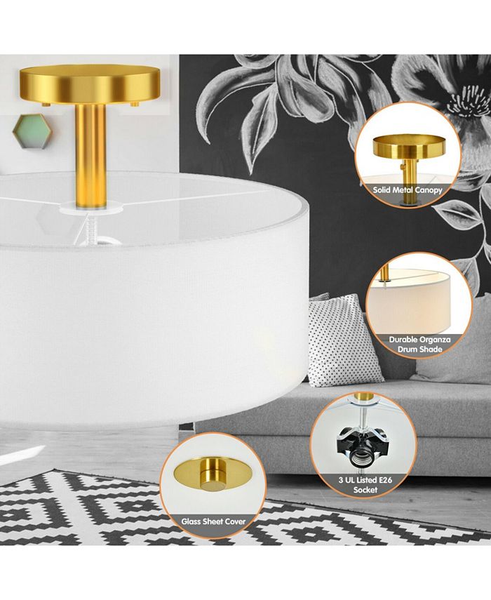 Slickblue 3Light Semi Flush Mount Ceiling Light Fixture Glass Drum