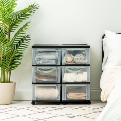 Set of 2 Plastic 3 Drawer Slim Narrow Storage Drawer Cart with 4 Caster Wheels