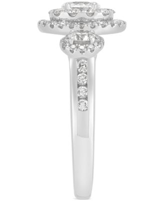 Diamond Three Stone Double Halo Ring (1-1/2 ct. t.w.) in 14k White Gold