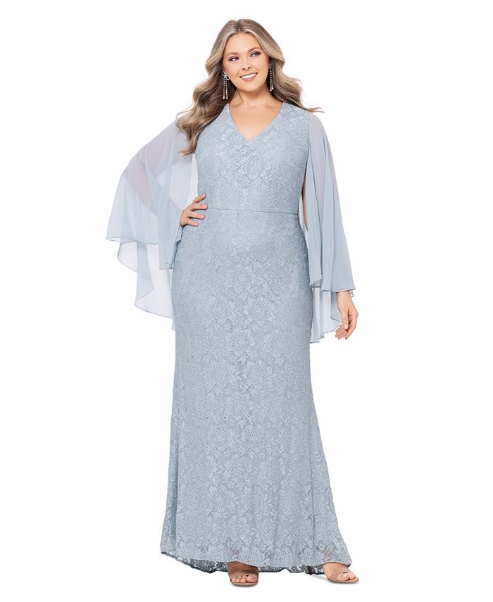 Betsy & adam plus size chiffon store capelet sheath dress