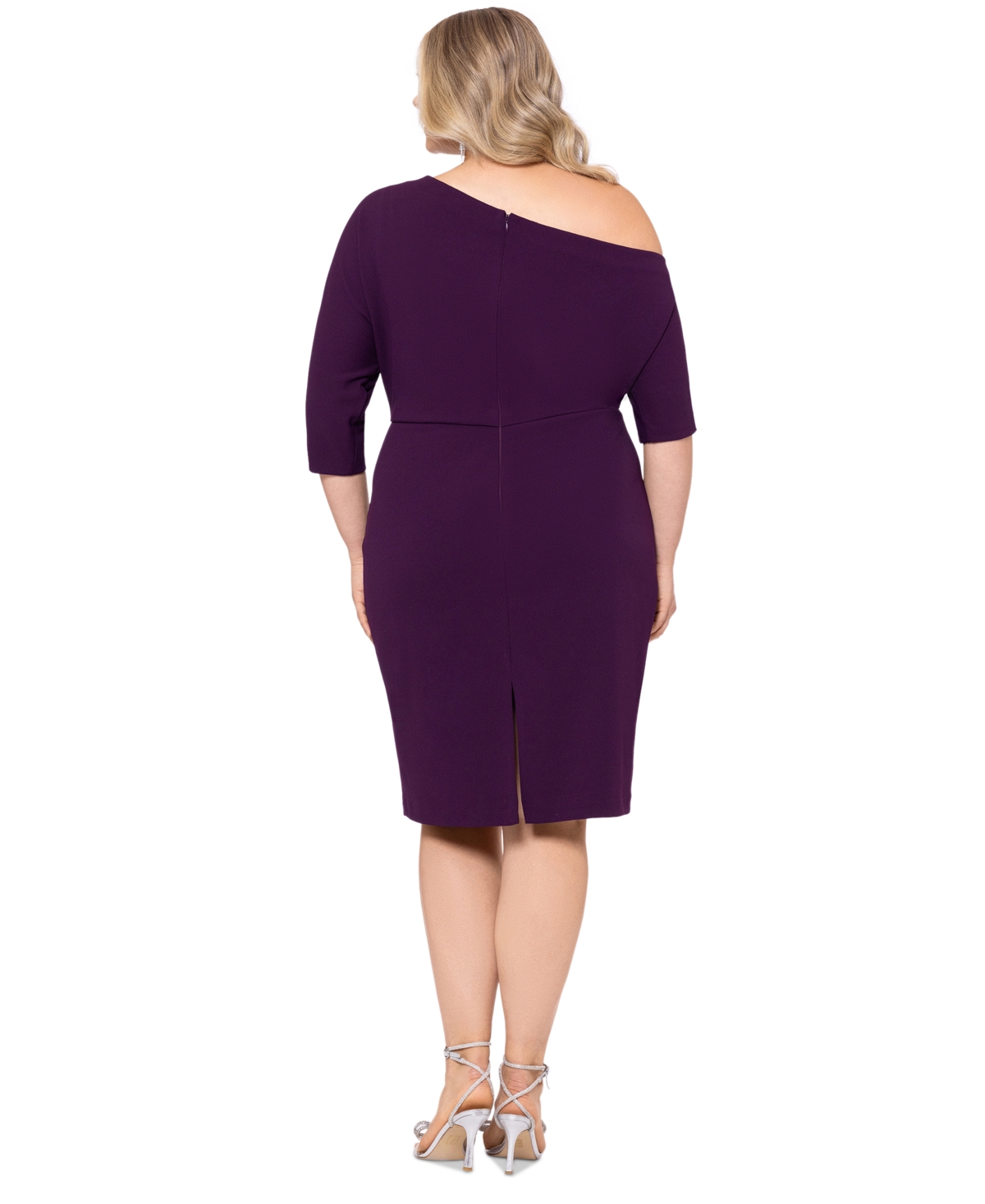 Shop Betsy & Adam Plus Size Off-shoulder 3/4-sleeve Sheath Dress In Mulberry