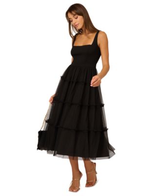 Women's Square-Neck Midi Mesh Dress